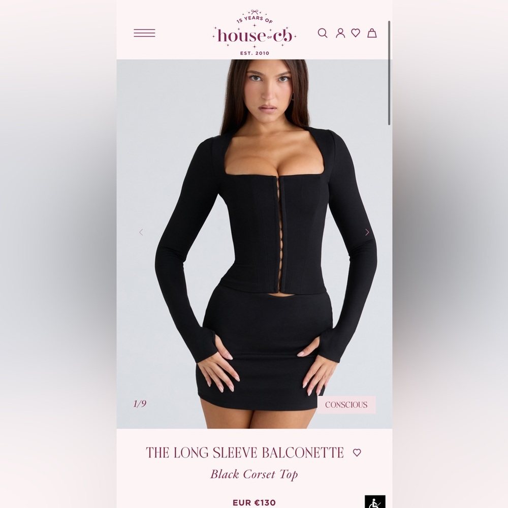 House of CB Black long sleeve corset top, size S (bigger cup)